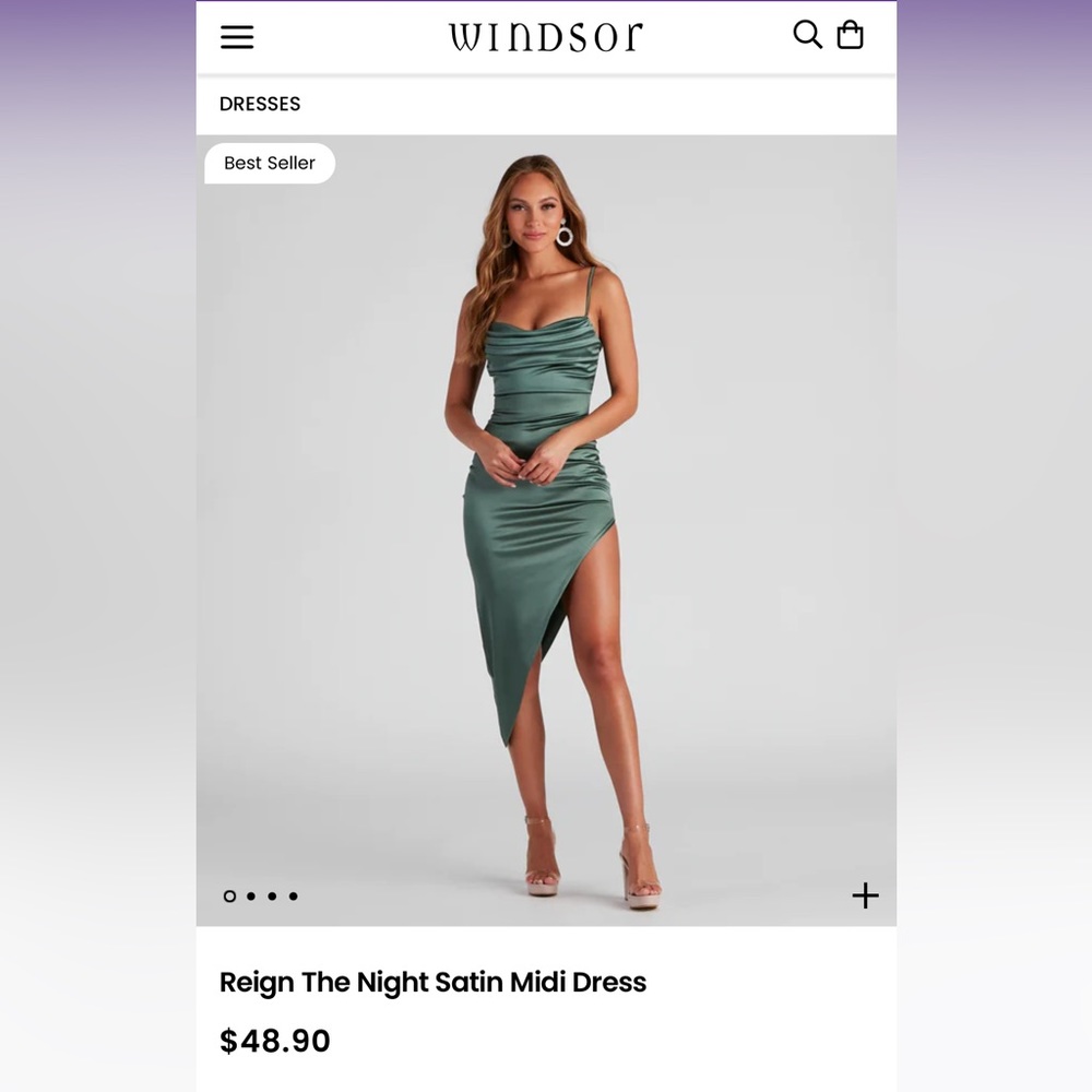 Windsor Green Satin Midi Dress Size M